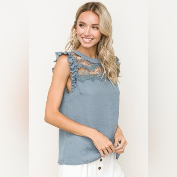 Hem & Thread Tops - Hem & Thread | Women's Blue Ruffle Crochet Lace Top M NWT